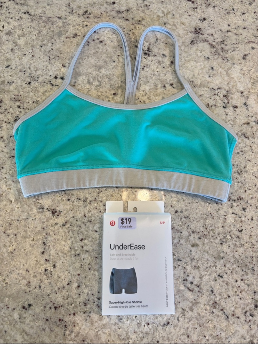 Lululemon Teal Sports Bra with Gray Trim and NWT UnderEase Shorties